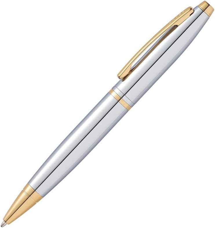 Image of Cross Calais Chrome and Gold Electroplate Ballpoint Pen & 2 Refills in Gift Box (AT0112G-15)
