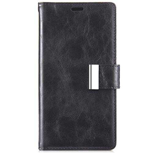 IKASEFU Compatible with Samsung Galaxy Note 5 Case Retro crack Pu Leather Wallet Strap Case Card Slots Shockproof metal Magnetic Folio Flip Protective Soft Bumper Cover Case,black