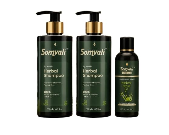 Herbal Hair Care Combo with Anti Hair Fall Shampoo, Brahmi Amla Oil and Dandruff Control Formula for Dry and Weak Hair, 2 Shampoo 300ml + Oil 100ml-image-10