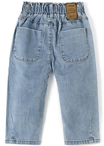 KIDSCOOL SPACE Baby Girl Boy Jeans,Soft Ripped Denim Elastic Band Inside Pants2