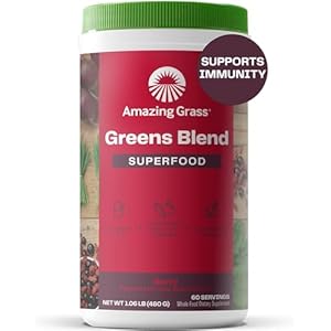 Amazing Grass Greens Superfood Powder: Greens Powder with Digestive Enzymes & Probiotics, Organic Spirulina, Chlorella, and Beet Root Powder, Berry, 60 Servings