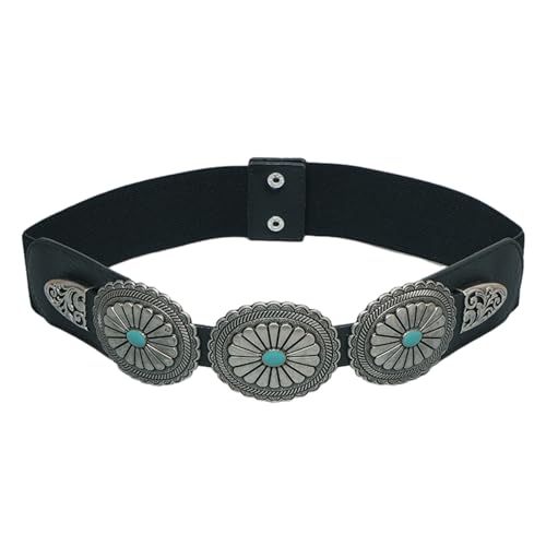 Versatile Carved Turquoise Buckle Waist Corset Women Girls Coat Dress Belt Shinning Waist Elastic Thin Belt