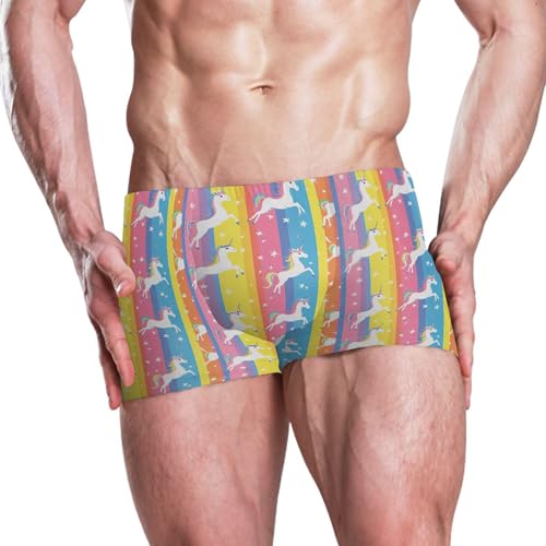 Rainbow Unicorn Cute Mens Swim Trunk Swimwear Bathing Suit Swim Brief Square Leg Board Short S B04045292