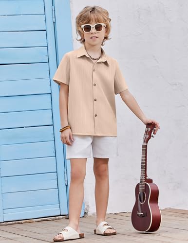 Image of Arshiner Boys Casual Short Sleeve Button Down Shirt Fashion Textured Summer Beach Shirt 3-13 Years Old