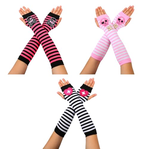 Calentadores de brazos Y2K de punto para proteger tus muñecas con estilo gótico en invierno