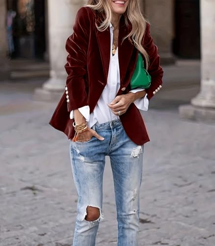 INVACHI Women's Causal Blazer Single Button Front Office Suit Jackets Work Blazer Outerwear4