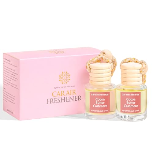 Image of Hanging Car Air Freshener, Long Lasting Essential Oil Diffuser, Non-Toxic Cocoa Butter Cashmere Scent, Cute Car Fresheners for Women, 2 Pack Made in USA