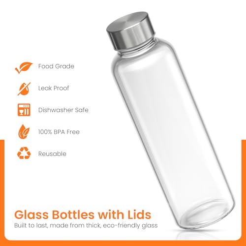 Epica Clear Glass Bottles with Lids, 18oz Resuable Glass Water Bottles for Juicing with Stainless Steel Cap to store Milk, Smoothie, etc., 100% Leak Proof, Durable and Dishwasher Safe (Set of 6) - Image 4