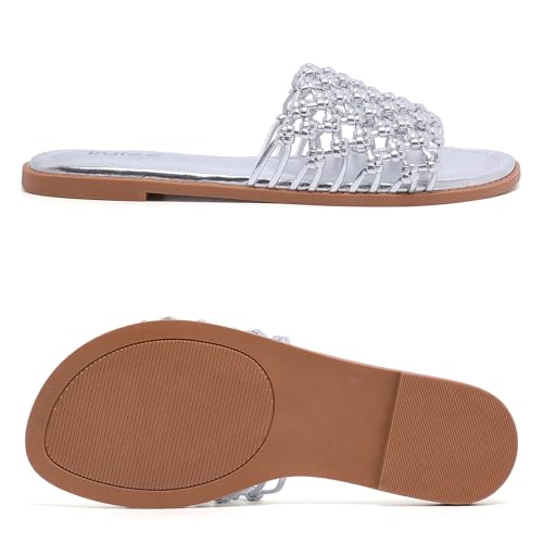 Image of Ruiee Wide Width Flat Sandals for Women. | Wide Width Sandals, X-Wide Feet Slides, Summer Braided Flat Slides, Versatile, Fashion Comfort