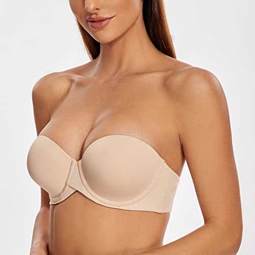 Meleneca Women's Stay Put Padded Cup With Lift Underwire Push Up Strapless Bras Beige 36B #TOP2