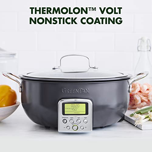 GreenPan Elite Essential Smart Electric - Pentola elettrica da 6 qt, preimpostata per scottare, saltare, friggere e cuocere il riso, in ceramica sana, antiaderente e lavabile in lavastoviglie, display - immagine 3
