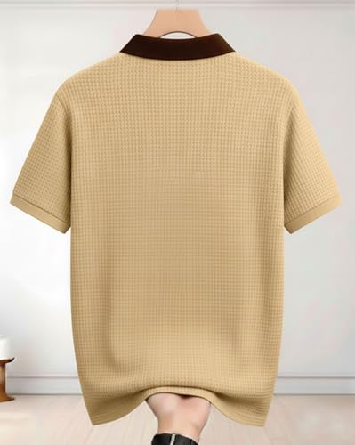 Image of AUSK Men Casual T-Shirt, Texture Printed Half Sleeve Tshirt for Mens, Polo Tshirt