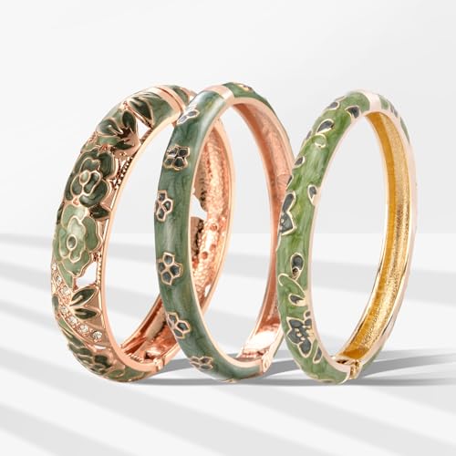 Image of UJOY Womens Multi-colors Cloisonne Bracelet Gold Plated Flower Hollowed Enameled Hinged Cuff Bangles Jewelry Gift 88A10