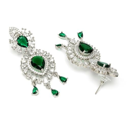Image of ZENEME Rhodium-Plated American Diamond Studded Star Shaped Layered Necklace With Earrings Jewellery Set For Girls and Women