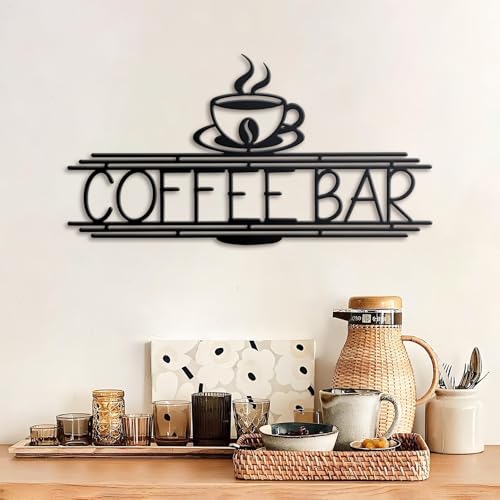 Image of Metal Coffee Bar Sign, 14.96x8 Inch Coffee Sign for Wall, Coffee Bar Signs for Coffee Station Kitchen Home Decor (Elegant)