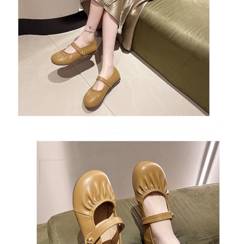 Women's Mary Jane Ballet Flats Pleated Toe Design Adjustable Ankle Strap with Button Hardware Round Toe Day to Evening Footwear for Casual Outings4