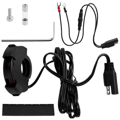 LCZNXJJY Motorcycle USB Charger 12V-24V Double Port Motorcycle Phone Charger 30W PD Fast Charging Waterproof Mobile Phone Charger Handlebar Mount Motorcycle Accessories for Phones Tablets GPS