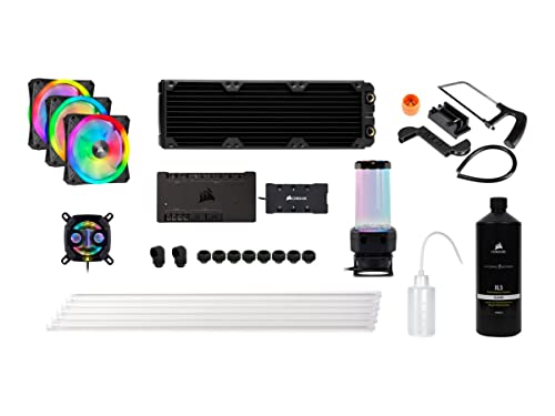 Corsair Hydro X Series, iCUE XH305i Kit de Refroidissement Personnalisé (XC7 RGB, XD5 Combinaison Pompe/Réservoir, XL5 Refroidissement, 3 x QL120 Ventilateur) Noir