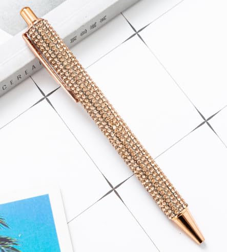 Buaak Rhinestone Sparkly Pens for Girls, Rose Gold Glitter Pens with Crystal Inlay - Cute Fancy Ballpoint Pens for Office, School, Beautiful Gifts for Christmas & Graduation