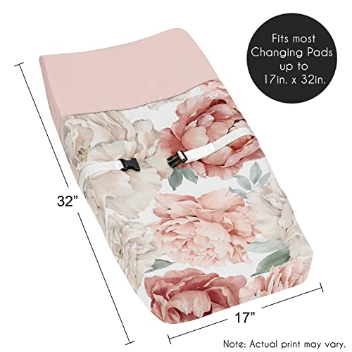 Image of Sweet Jojo Designs Blush Pink Boho Shabby Chic Floral Girl Baby Changing Pad Cover - Infant Newborn Diaper Table Change Mat Sheet - Off White Bohemian Vintage Watercolor Flower Elegant Dusty Rose