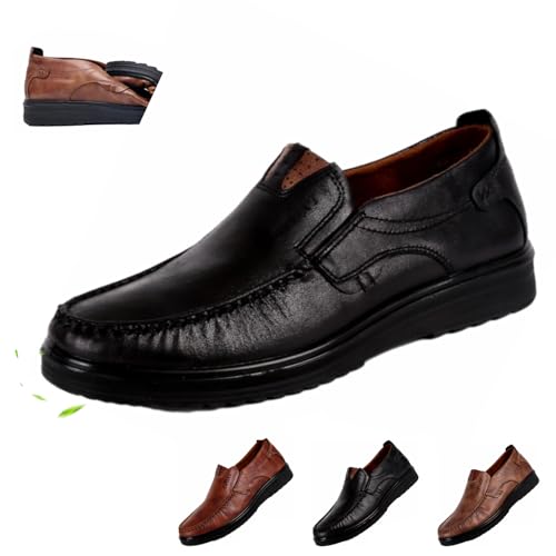 Mens Lightweight Genuine Leather Casual Business Slip on Shoes, Mens Casual Driving Shoes Leather Loafers Slip Ons Outdoor Dress Boat Comfortable Walking Flats
