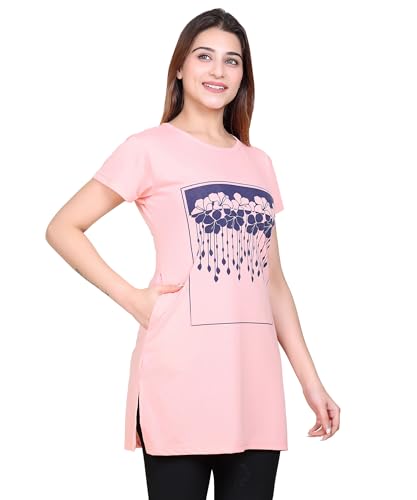 Image of DG Divine GirL Women's Cotton Printed Long Regular Fit Round Neck Top /T-Shirt /Tshirts