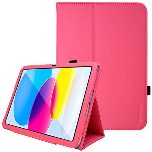 TECHGEAR Leather Case for Apple iPad 10 2022 [10th Generation] 10.9" Premium PU Leather Slim Folio Case Cover with Stand, Hand Strap & Auto Sleep/Wake Function [Pink]