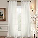Picture of Aiyufeng 108 Inch Ivory Sheer Window Curtains for Farmhouse, Rod Pocket Voile Window Treatment Vertical Panels for Study Room/Bedroom/Living Room, Ivory, W59 x L108, 2 Panels