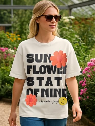 Image of Bewakoof Women's Being Cute is My Super Power Graphic Print 100% Cotton T-Shirt- Oversized Fit, Round Neck, Half Sleeve