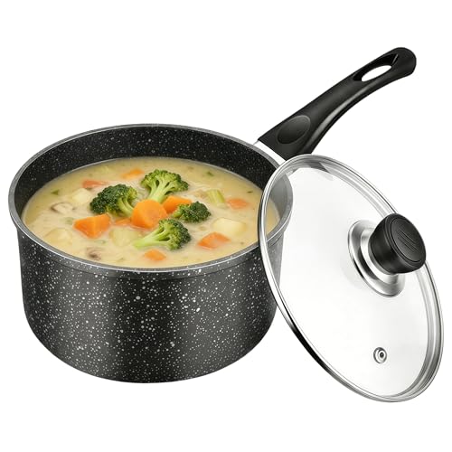 Komost 2 Quarts Nonstick Saucepan with Glass Lid, Small Pots for Cooking, Detachable Handle Multipurpose Induction Compatible Cooking Pot, PFOA Free