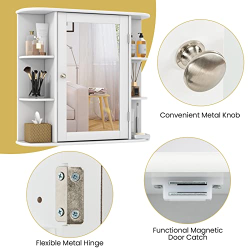 Tangkula TA-JV10446WH Bathroom Medicine Cabinet With Mirror, Wall Mounted Bathroom Storage Cabinet W/Mirror Door & 6 Open Shelves thumb #7