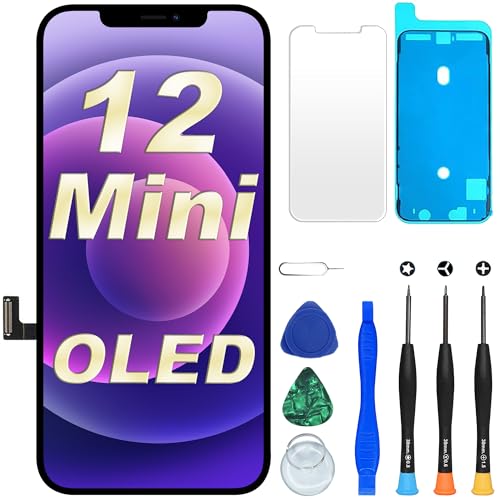 DIGI4U OLED für iPhone 12 Mini Display Bildschirm Ersatz 5 4 Zoll Bildschirm Ersatz COF Full HD Truetone 3D Touch Bildschirm Digitizer Einheit mit Reparaturset