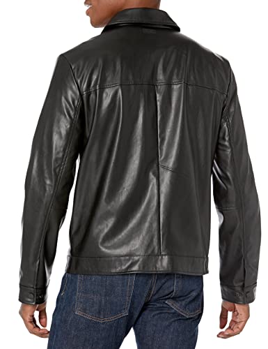 DKNY Men's Faux Leather Classic Laydown Collar Bomber Jacket2