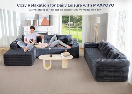 Image of MAXYOYO Modular Sectional Couch with L-Shape Chaise and Loveseat, Modern Boneless Couch for Living Room, Oversized Sofa with Deep Seat, No Assembly Required, Dark Grey