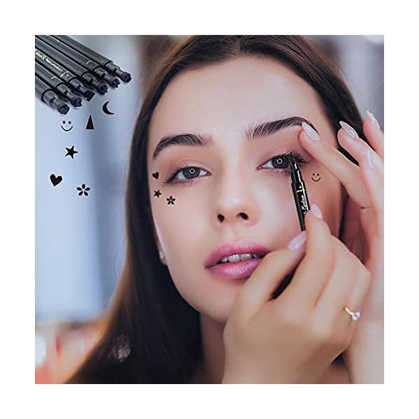 Eyeliner-Stamps7-Pcs-Eyebrow-Pencil-Liquid-Eyeliner-SetWaterproof-Liquid-Eyeliner-With-HeartFlowerMoonStarSmiley-FaceTriangle-Seal-StampLong-Lasting-Seal-Eyeliner-Pen-Eye-Decoration-Eye-Liner-Makeup-T Eyeliner Stamps,7 Pcs Eyebrow Pencil Liquid Eyeliner Set,Waterproof Face Stamps With Heart/Flower/Moon/Star/Smiley Face/Triangle Seal Stamp,Long Lasting Seal Eyeliner Pen ,Eye Decoration Eye Liner Makeup Tool Black No smudge (7PCS)