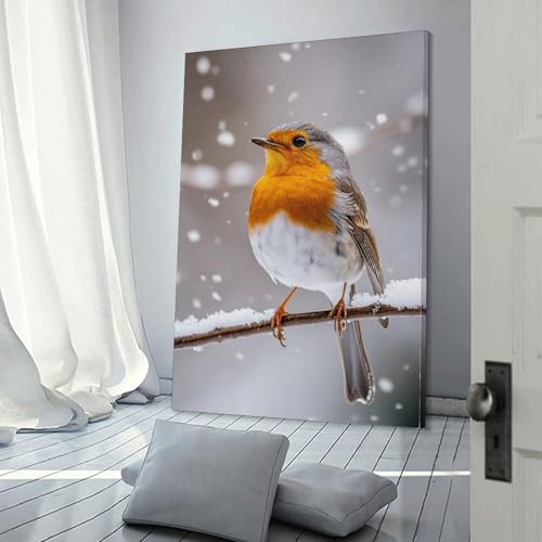 Tableau mural Snowy Robin Perch-3 pour habiller un mur vide de salle de bain