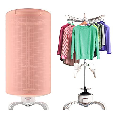 Round Electric Clothes Dryer Airer 900w, Heated Clothes Drying Rack with Warm Air Dryer, 360° Cycle, Adjustable Timer with 240 Minutes, Double Layer Hanger Design, Blue/Pink Waterproof Cover (Color :