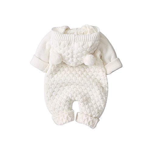 VICROAD Baby Hooded Knitted Rompers Newborn Girls Boys Onesies Warm Sweater Jumpsuit Outfits, 3-6 Months/66 cm, Beige