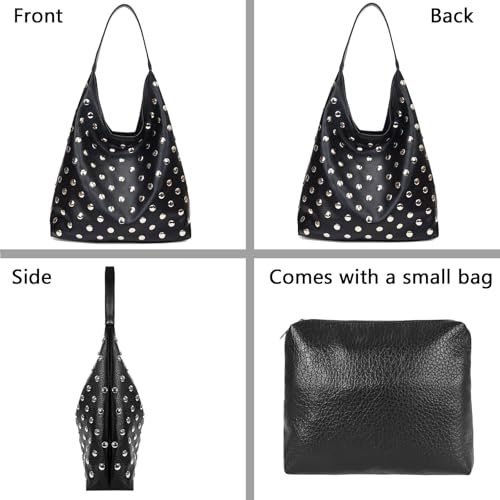 Bolso Hobo tachonado para mujer en cuero vegano suave miniatura 4