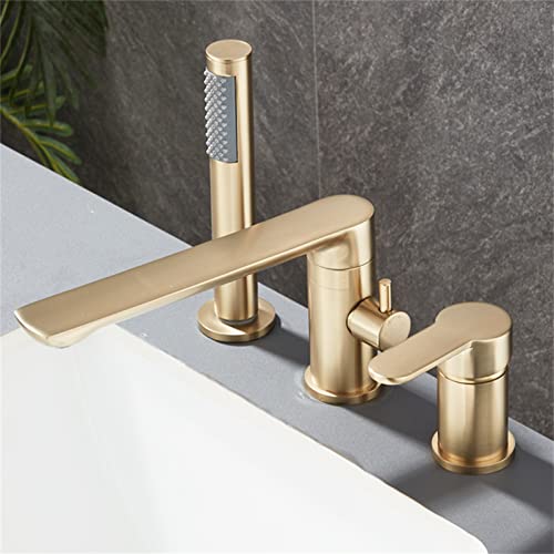 Grifo de bañera romano, grifo de bañera, válvula de cerámica contemporánea, grifo mezclador de ducha de baño de una manija con tres orificios y manija extraíble e interruptor de agua caliente y fría