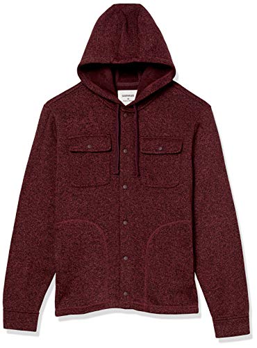Amazon Brand - Goodthreads Men's Sweater-Knit Fleece Long-Sleeve Shirt Jacket with Hood, Burgundy, Medium