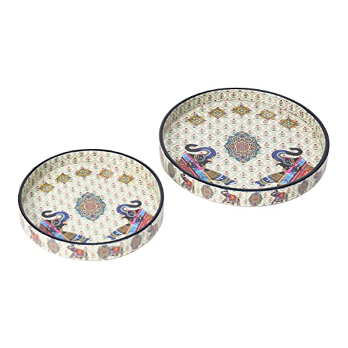 DULI Set of 2 MDF Wood Trays Enamel Coated| Round Trays Set of 2 | Serving Trays | Wooden Tray | Kitchen&Dining Decorative | Resin Tray | Handmade | 7x7 & 9x9 inches (Setof2RoundSmall: 2Elephant)