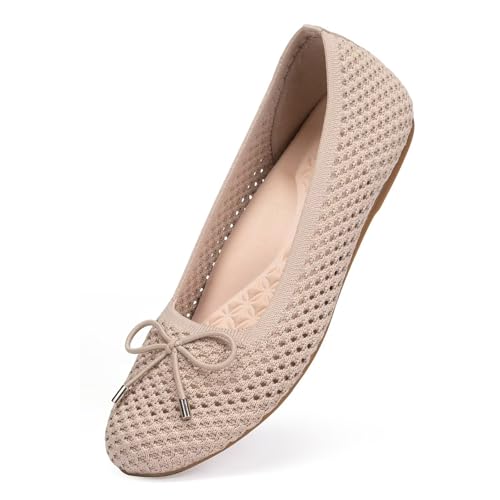 Frank Mully Women's Mesh Flats Round Toe Foldable Dressy Shoes with Bow-Knot Cute Ballet Knit Flats Casual Business Office
