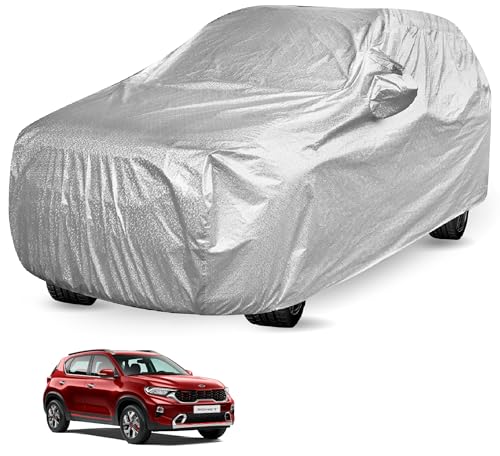Image of Auto Hub Waterproof Car Cover Compatible with Kia Sonet with Mirror Pocket, Soft Cotton Lining, Waterproof Sonet Car Cover- Metallic Silver