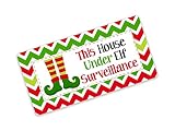 eedee Retro Metal Tin Sign 8x12 '' This House Under Elf Surveillance Red Green Chevron Stripe Wreath