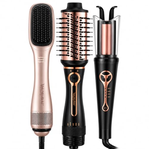 Image of UrbanYog MakeMeeBold Hair Styling Combo | 3-in-1 Hot Air Brush, Automatic Hair Curler & Air Straightening Dryer | 1200W Hair Dryer, Straightener, Volumizer & Curling Iron | 4 Heat Settings | For Women