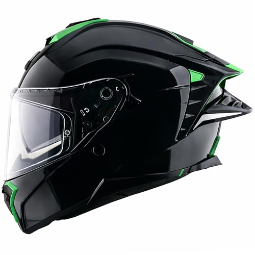 Image of Axor Brutale Corsa Helmet - Dual Spoiler | ECE 22.06, ISI & DOT Certified | Race-Ready Fit with D-Ring & UV-Protected Visor-Black Green, Size:S