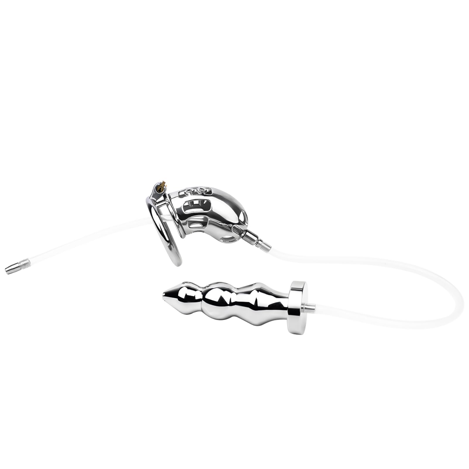Cage de chasteté avec buttplug et ceinture en cuir pour hommes SM jouets sexuels (Large, 45mm)