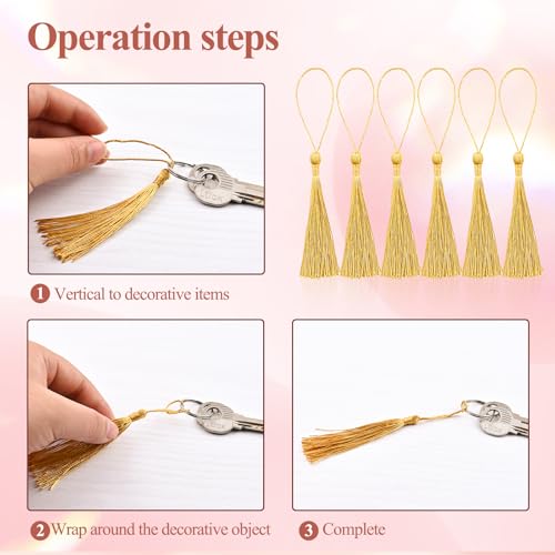 Image of NACHLYNN 120 Pcs Bookmark Tassels Bulk 13cm /5 Inch Silky Handmade Soft Craft Mini Tassels for Jewelry Keychain Making with Loops for Dress Decoration DIY Craft Accessory (Gold)