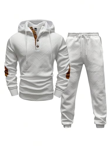 Men's Solid Color Patchwork Long Sleeve Front Button and Pants Outfit, Minimalist